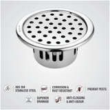 Vincent ® 5 inch (without Hole) Anti- insect & Cockroach and rats Jali/Trap Floor Drain with 304-Grade Stainless Steel (Silver) Suitable For 4 & 5 Ich PVC Pipe - 5 inch without hole