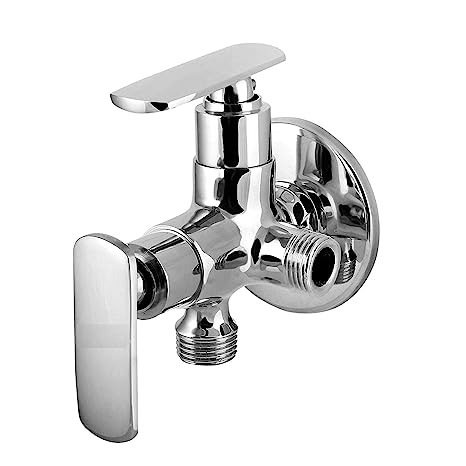 roles(mogul) Full brass quarter turn 2 Way angle valve, chrome finish 2 in 1 angle valve for pipe connection in bathroom with wall Flange and Teflon tape