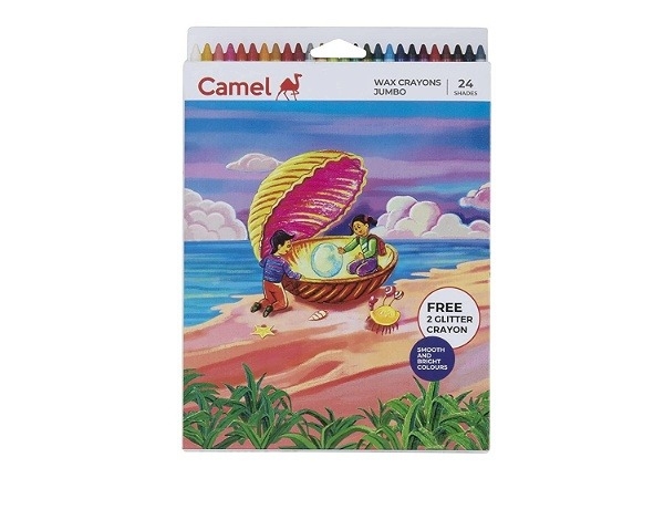 Camel Wax Crayons + 2 Glitter Shade Free - 24 Shades - 2PC