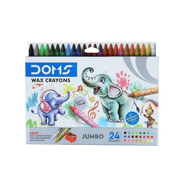 Doms Jumbo Wax Crayons- 24 Shades, Multicolor - 1PC