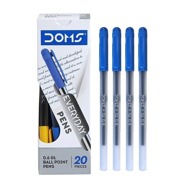 Doms 0.6 Gl Ball Point Pen - Blue Ink (Pack Of 20)
