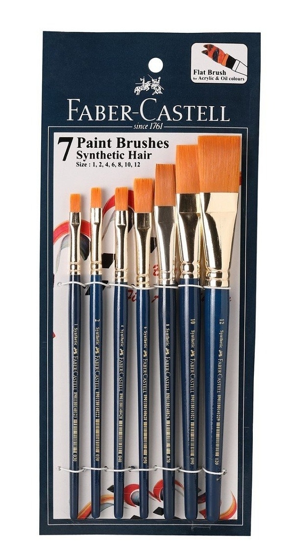Faber-Castell Paint Brush Set - Flat, Pack Of 7 (Navy Blue) - 2pc