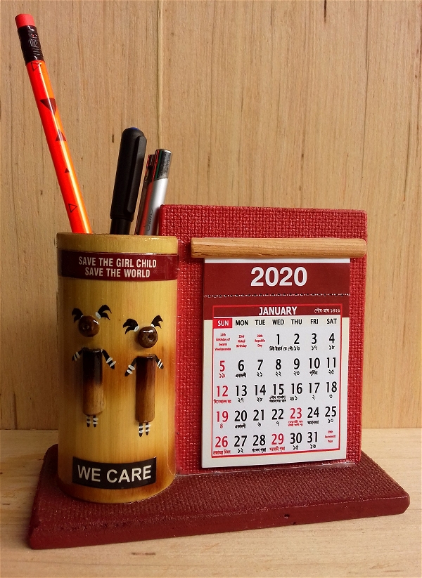 DVAI  Bamboo Pen Stand With Calendar  - 6 Inch, 10-15 Working Days