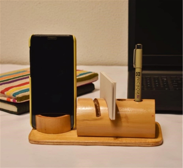 DVAI Bamboo Mobile Stand with 2 Pen & 2 Card Holder - 13 Inch, Barley Corn, 15-25 Working Days