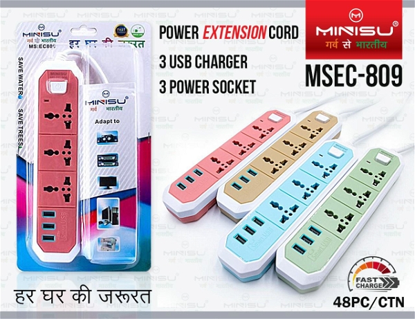 Minisu Verified Power Extention Cord (3 USB ,3 Power Socket )