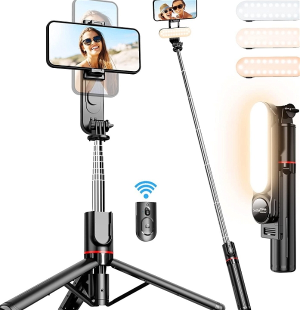 Selfie Stick Tripod with Fill Removable Light, 360 Degree Rotation, 44 inch Extendable Selfie Stick with Detachable Wireless Remote for Youtubers Live Video, Vlogging for with All Smartphones