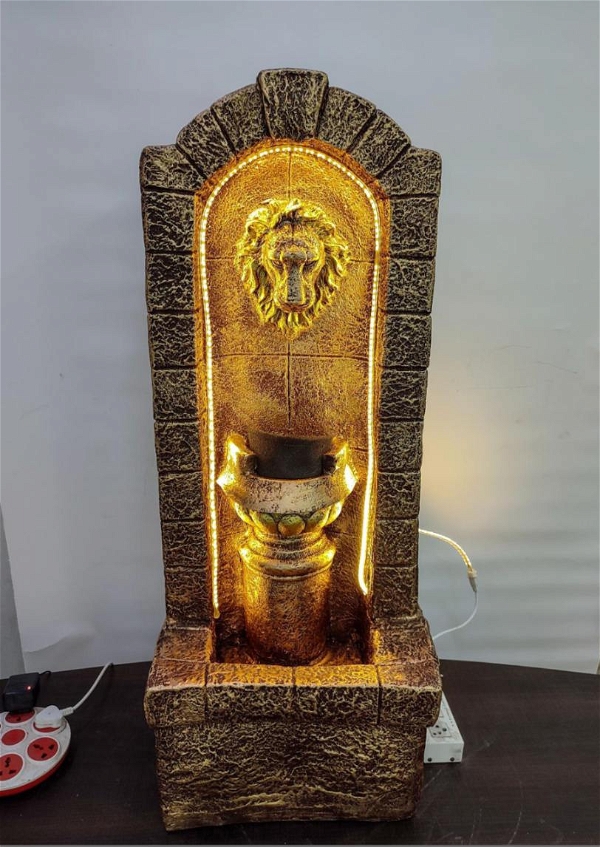 Water Fountain 3ft Lion Mini Water Fountain Indoor Outdoor Fountain for Home Office Living Room Décor with LED Lights and Water Pump Set