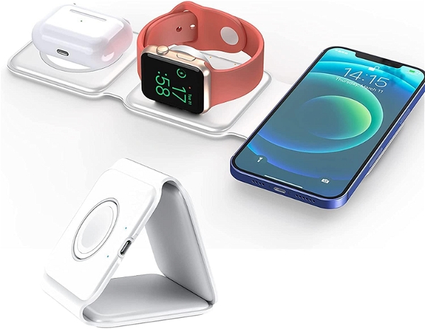 New Wireless Charger 3 In 1,Talabat Magnetic Travel Wireless Charging Station Multiple Devices,Compatible For I-Phone 14/13/12/Pro/Max,Iwatch,Airpods 3/2/Pro,White - White