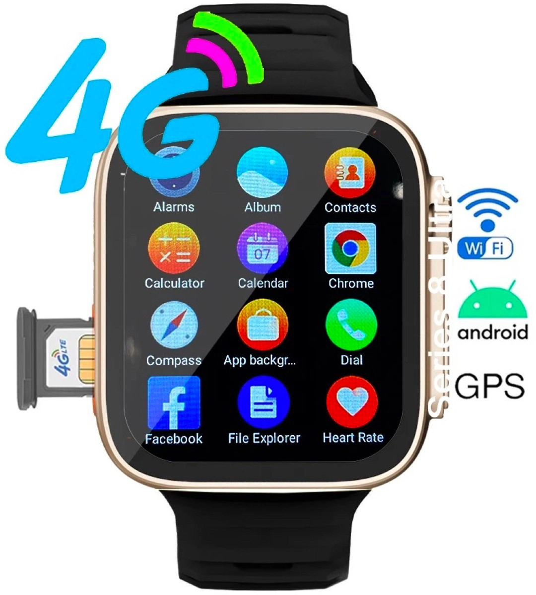 Ultra Smartwatch - 4G Simcard Supported Android Smartwatch - Black