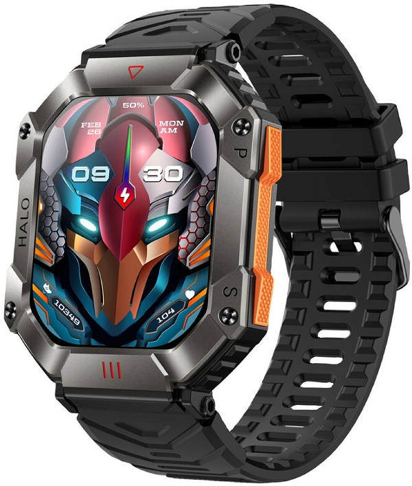 Smart Watch KR80 Men Outdoor Sports Fitness Tracker BT Call Music 2inch Screen Compass 650mAh Large Battery Smartwatch - Black