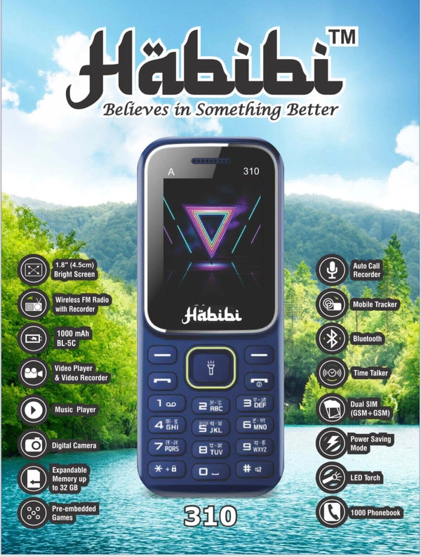 Habibi 310 Phone with 1.8 Inch Display, 1100 MAH Battery, Multiple Indian Languages, Basic Keypad Phone Random Colour 