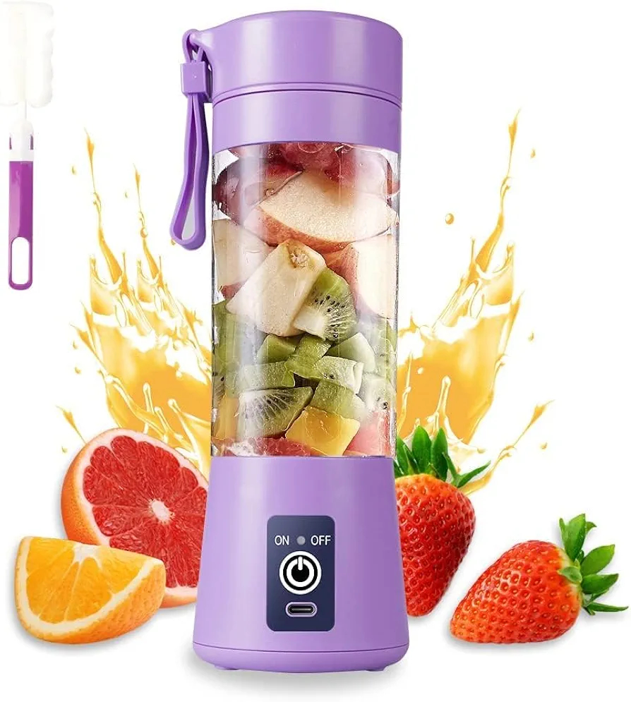 Juicer 6 Blades Rechargeable Portable Electric USB Juicer Bottle Blender for Making Juice, Travel Juicer for Fruits and Vegetables, Fruit Juice Maker Machine (Multicolor) (Small) - Pink