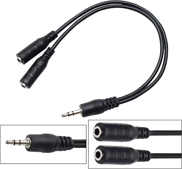 3.5mm Jack 1 Male to 2 Female Stereo Headphone Earphone Jack Y Splitter Audio Auxiliary Adapter Cable (Black)( Pack of 2 )
