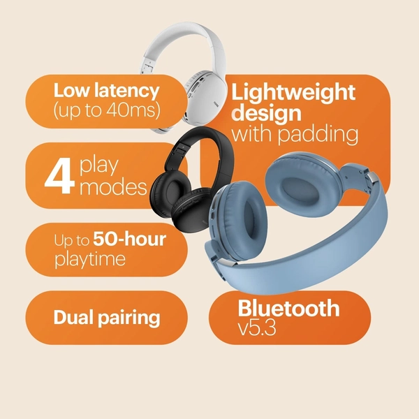 Noise Two Wireless On Ear Headphones with 50 Hours Playtime, Low Latency - Radiance Blue