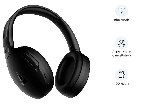 boAt Rockerz 551ANC Bluetooth Hybrid Active Noise Cancellation Over Ear Headphones with Up to 100H Playtime - Black