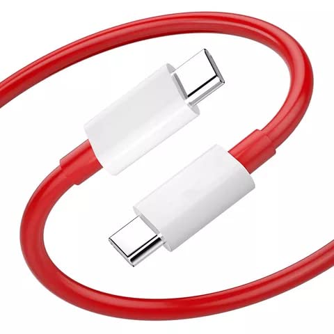 65W OnePlus Dash Warp Charge Cable, 6.5A Type-C to USB C PD Data Sync Fast Charging Cable Compatible with One Plus 8T/ 9/ 9R/ 9 pro/ 9RT/ 10R/ Nord & for All Type C Devices – Red, 1 Meter