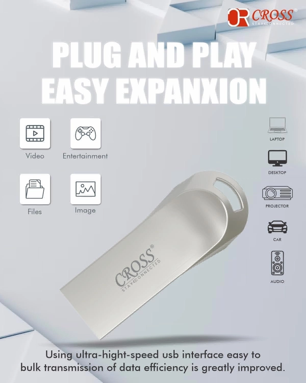 CROSS 3.0 USB Flash Drive/Pen Drive with Metal Body - Silver | External Storage Device 4GB 8GB 16GB 32GB 64GB 128GB Pen Drive | Compatible with Laptop, Desktop, Projector, Car, Audio 1yr Warranty  - 256GB