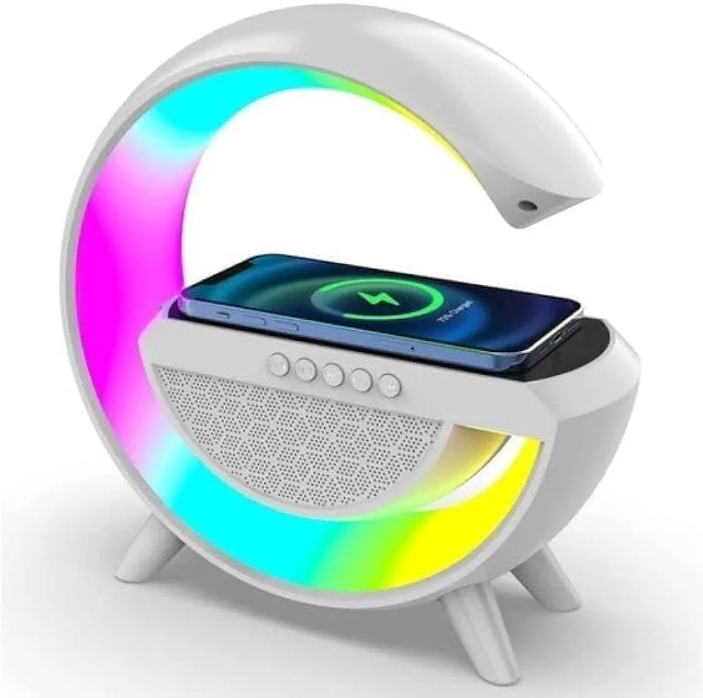 Wireless Charger Atmosphere Lamp, G Lamp LED Table Lamp, Bluetooth Speaker, Alarm Clock with Music Sync,