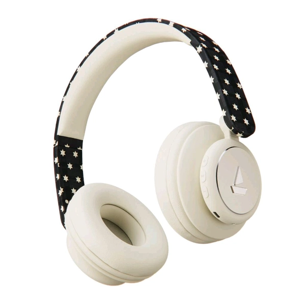  boAt Rockerz 450 Masaba Edition Bluetooth On Ear Headphones with Mic, Upto 15 Hours Playback, 40mm Drivers (Black Star ) - Buttermilk