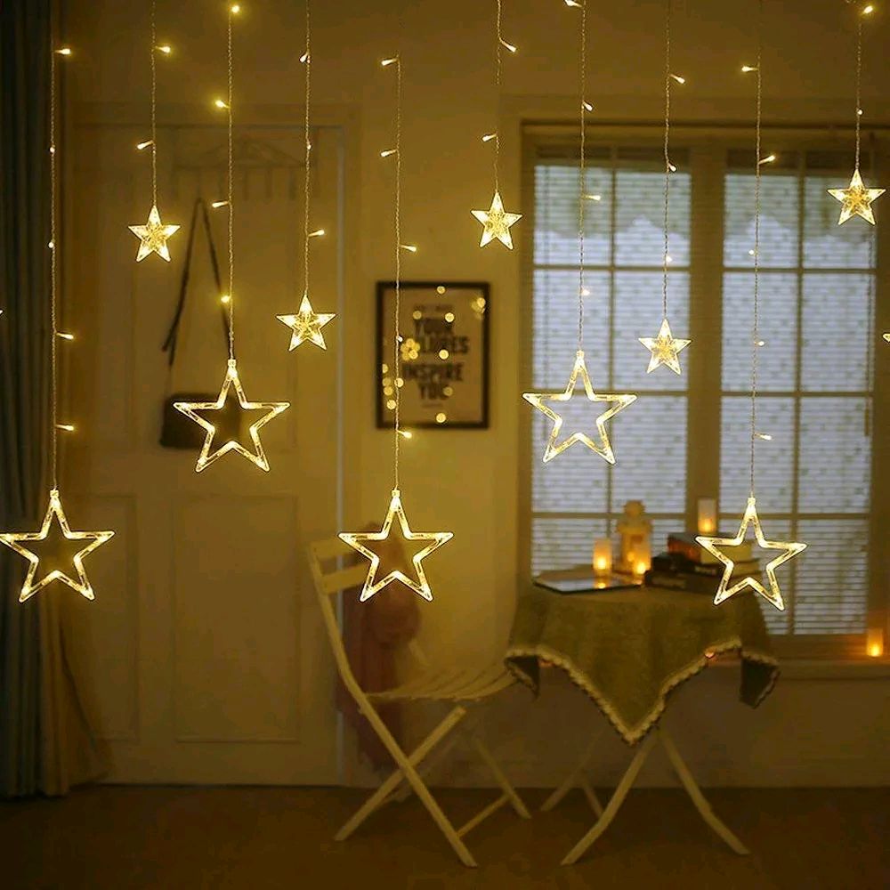 10 Star Curtain String Decorative Led Lights with 8 Mode - 2.5 Meter (1 Curtain) - Gold Light