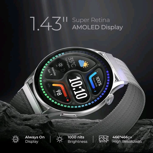 beatXP Evoke 1.43” Super Retina AMOLED Display Bluetooth Calling Smart Watch - Silver Chalice