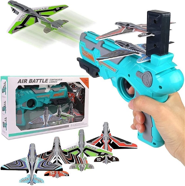 Airplane Launcher Toy Catapult aircrafts Gun with 4 Foam aircrafts, Shooting Games Outdoor Sport Activity Birthday Gifts Party Gifts for Kids Orange