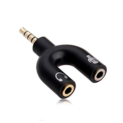 Black 3.5mm U Shape 3 Pin 1 Male to 2 Female EP Stereo Jack Audio Mic Splitter Headset Connector Adapter Compatible with All Mobile Device Phone Converter