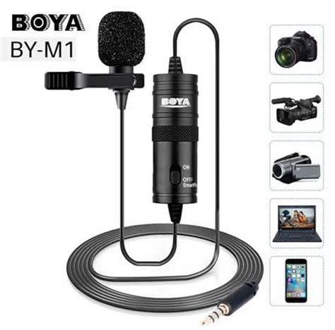 Boya ByM1 Auxiliary Omnidirectional Lavalier Condenser Microphone with 20ft Audio Cable (Black)