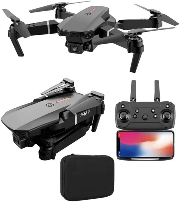 E88 Pro Drone with 4K Camera, WiFi FPV 1080P HD Dual Foldable RC Quadcopter Altitude Hold, Headless Mode, Visual Positioning, Auto Return Mobile App Control, Black, 7.83 x 7.17 x 2.87 inches - Black