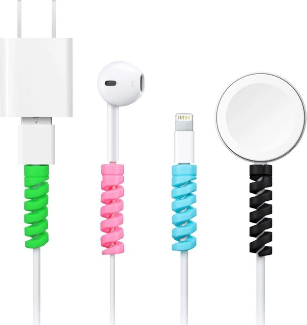 Multicoloured Protection Spiral Cable & Wire Protectors Spring Wire for All Wired Accessories for USB Charger, Data Cable, Earphone, Elastic Cord Saver - (Pack of 2)-8 Pcs