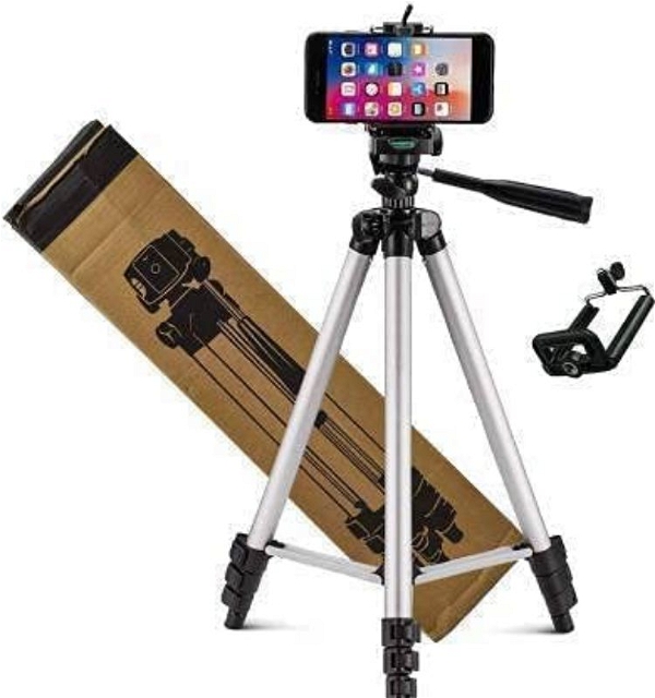 Tripod 3110 Stand with 3-Way Head Tripod 3110 with Mobile Phone Holder Mount Tripod Kit, (Silver, Supports Up to 1100 g)