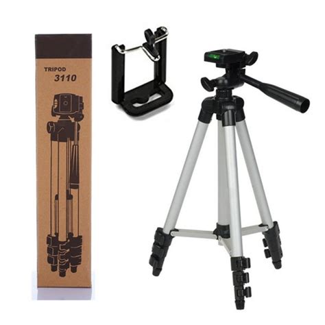 Tripod 3110 Stand with 3-Way Head Tripod 3110 with Mobile Phone Holder Mount Tripod Kit, (Silver, Supports Up to 1100 g)