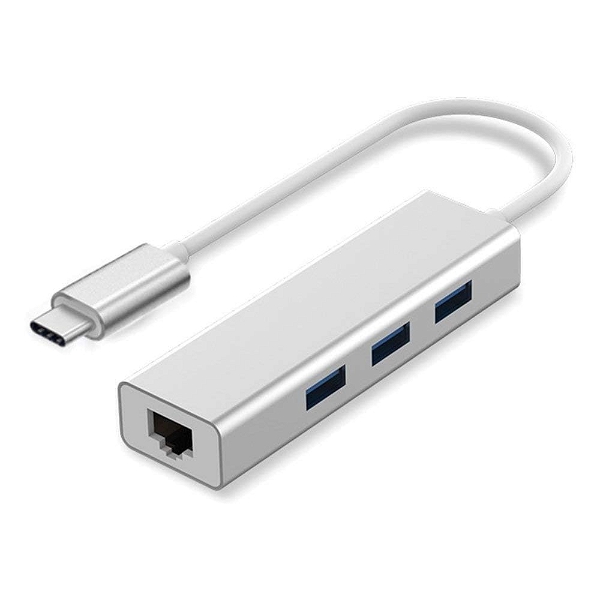 Type -C to 3-Port USB Hub + RJ45 Adapter - Type-C to Gigabit Ethernet LAN Network+3 USB Ports Converter for MacBook/Pro/iMac/ChromeBook/Pixel...