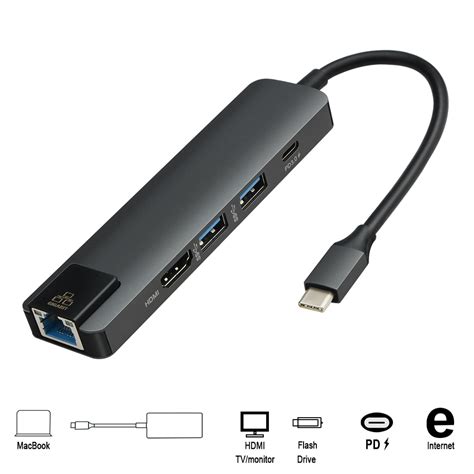 Type-C To HDMI 5 IN 1 Lan+Type-c+USB 3.0+HDMI