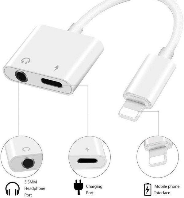Verified 2 In 1 Iphone Dual Port Earphone Cable Adapter 3.5Mm Aux Calling Features And Music Control Headphone Jack Charging Audio Charger For Ios,Iphone X/Xs,7/7Plus,8/8 Plus,11