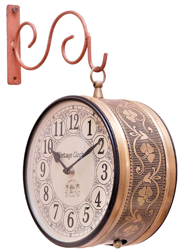 Vintage Clock Double Side Iron Wall Clock / 8 Inches Size Copper Colour