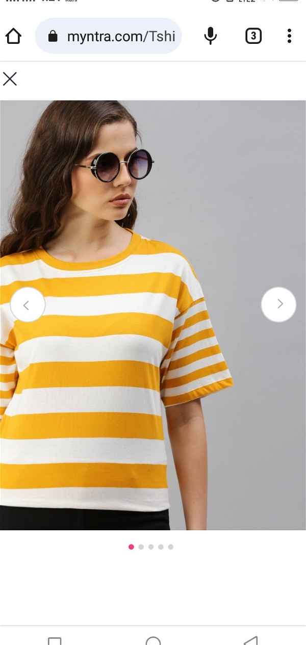 Women Striped Round Neck Yellow T-Shirt - S, Gold