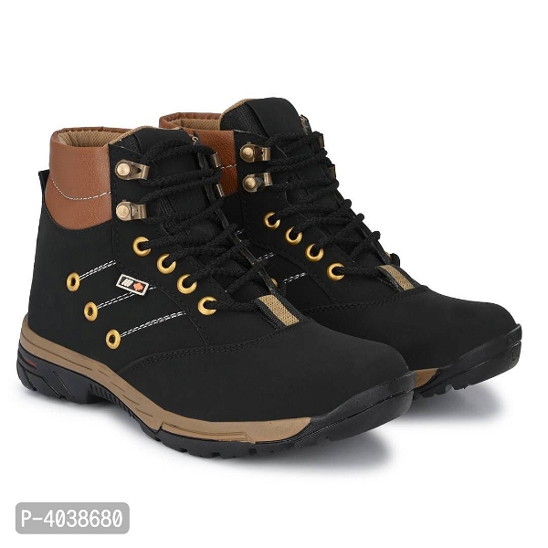 Mens Black Synthetic Leather High Ankle-Length Tough Boots - 6