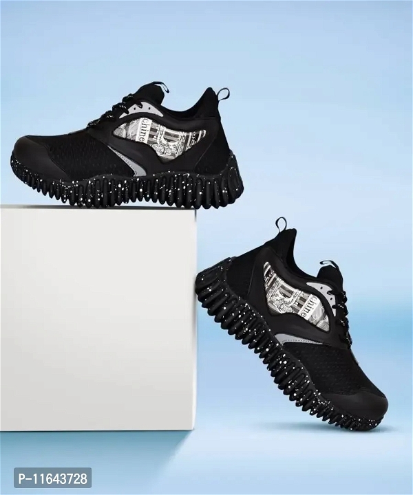Stylish Black Mesh Self Design Running Shoes For Men - 6