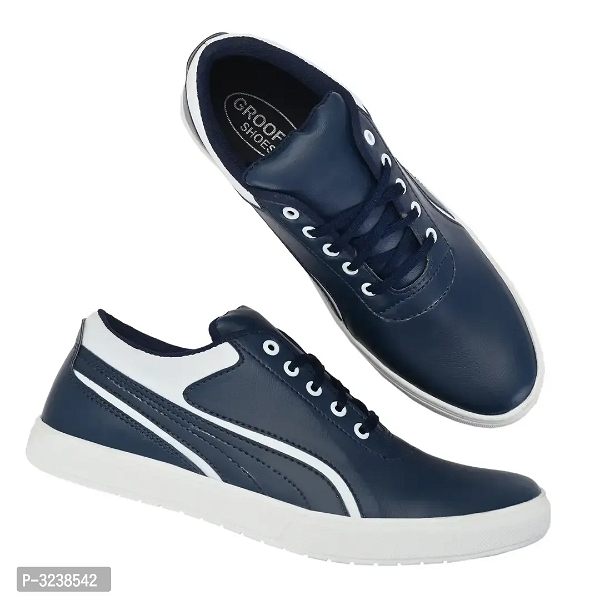 Blue  White Lace-Up Self Design Casual Shoes For Men's - 8