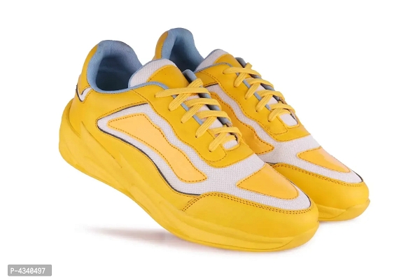 Men's Stylish and Trendy Yellow Self Design Mesh Casual Sports Shoes - 6