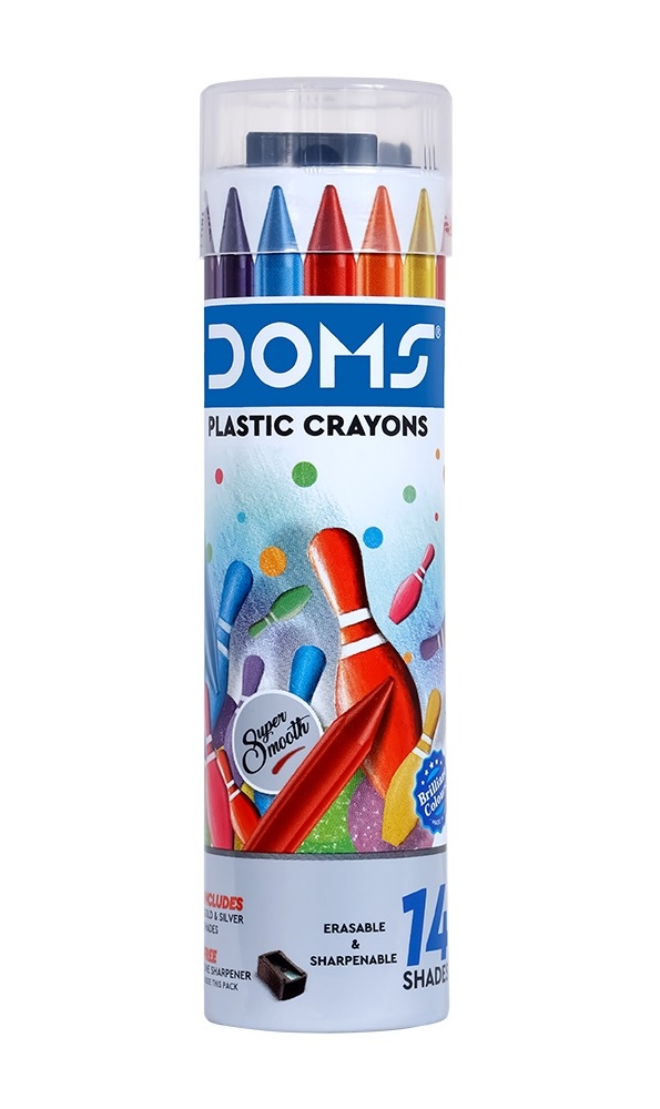 Doms Plastic Crayons 14 Shades Round Tin Pack - 5