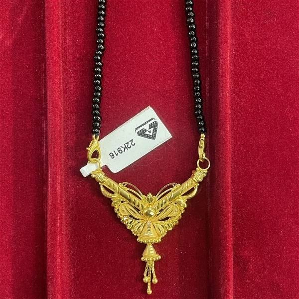 TRJ CERTIFIED BIS HALLMARK HUID 22KT GOLD PENDANT APPROX WGT: 3.580 GRAM WITH FREE TUSSEL MANGALSUTRA AND PURITY SMART CARD