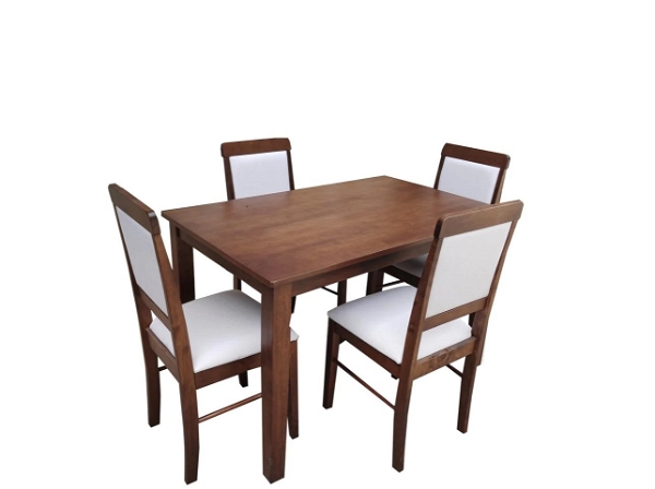 Werfo Mulberry Solid Wood 4-Seater Dinning Table | 4-Cushioned Fabric Dining Chair in Walnut Finish