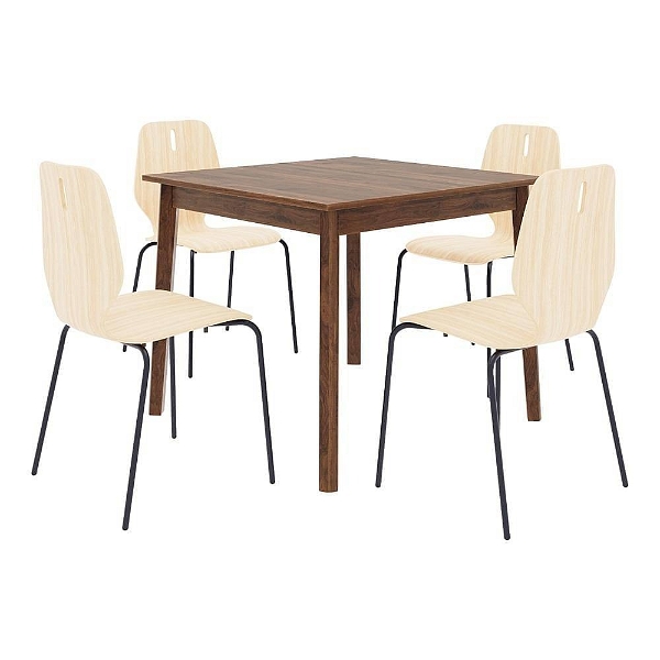 Werfo Ben Metal Engineered wood 4 seater square shape Dining set (White ash wood finish) - (4 seater):L 90 cm x W 90cm x H 75cm (35.4 x 35.4 x 29.5 inches)