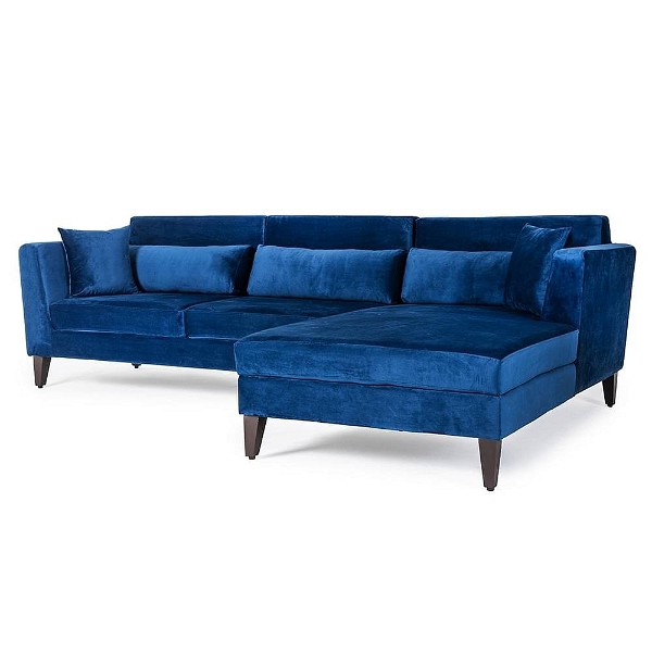 werfo Lewis L Shape Sofa Set (3 Seater + Right Aligned Chaise) - Velvet Blue