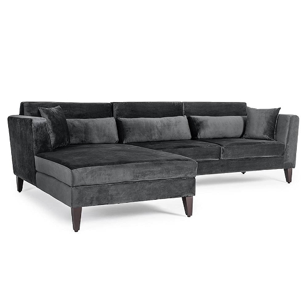 Werfo Lewis L Shape Sofa Set (3 Seater + Left Aligned Chaise) - Velvet Space Grey Sectional, Set (3 Seater + Left Aligned Chaise), Space Grey