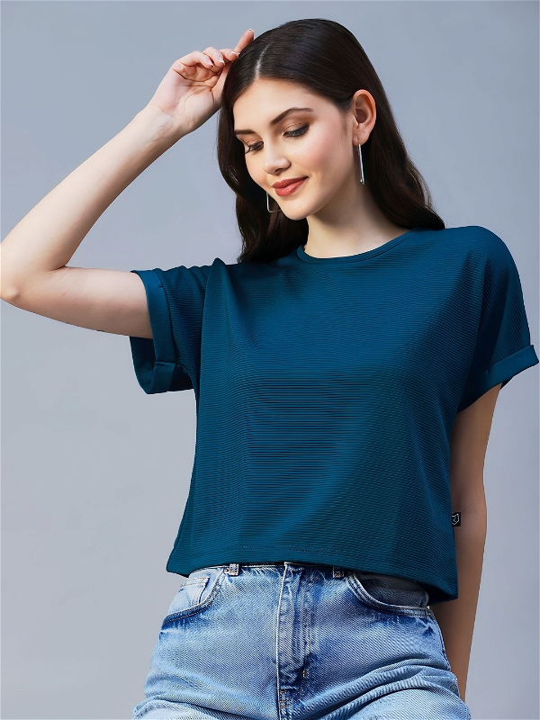 Polyester Crop Top - Teal, S, Free