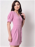 Polyester Lilac Overlap Short Dress - Kobi, XS, Free