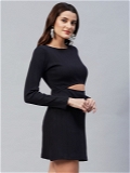 Cotton Solid Stylish Midi Dress - Black, S, Free